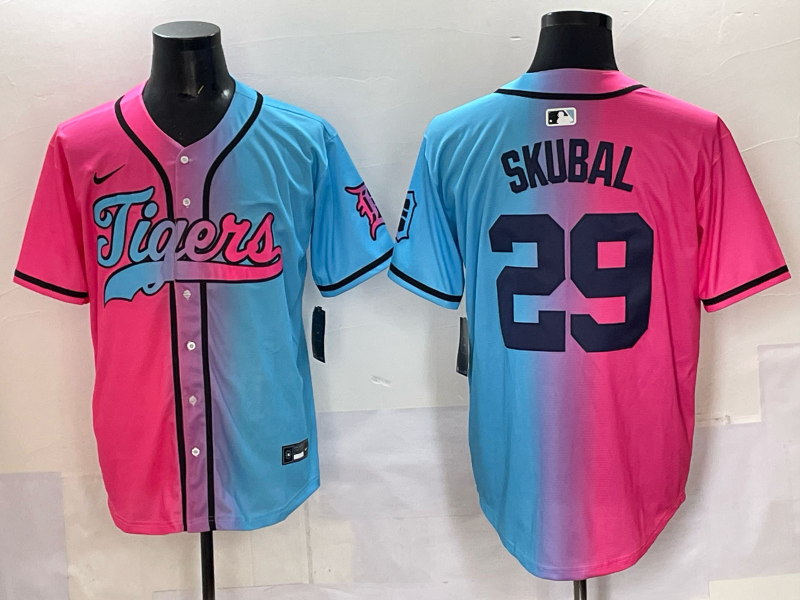 Men's Detroit Tigers Tarik Skubal #29 Pink/Blue Jersey